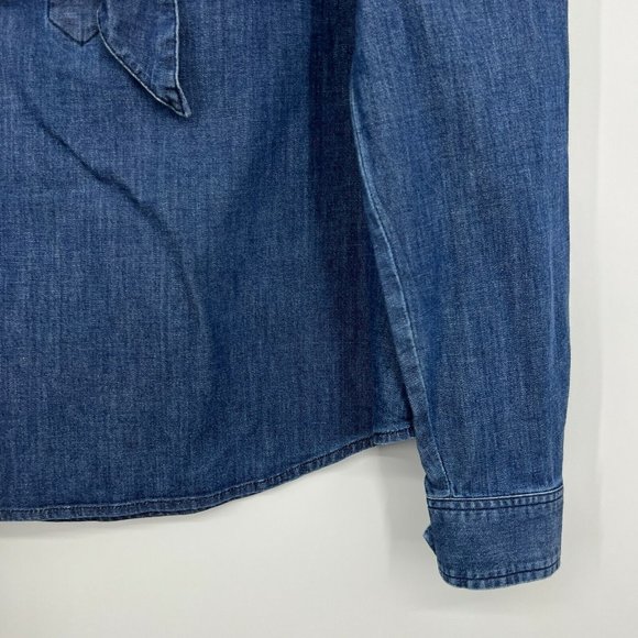 Banana Republic Shirt Blue Denim Tie Neck Button Down Popover Top - Picture 7 of 12